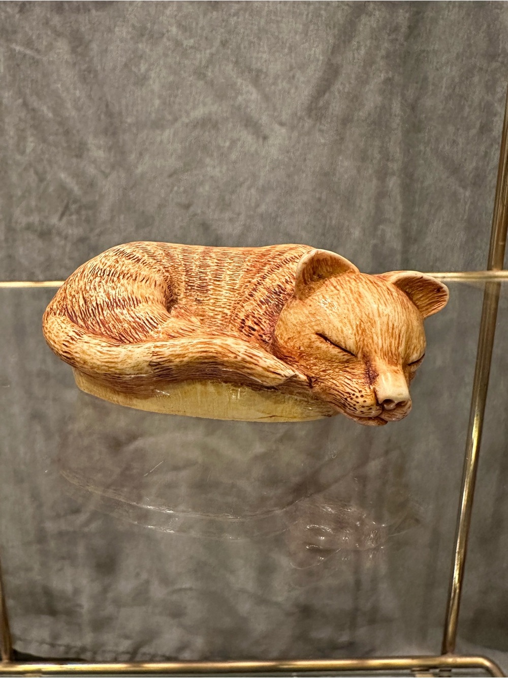 VTG Mini Resin Cat Statue Sleeping Figurine Napping Kitten Sculpture Stamped EUC